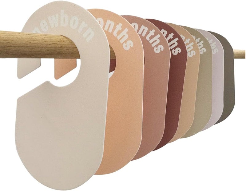 eoscasely Baby Closet Divider, Baby Wardrobe Organizer, Double-Sided Design, Nursery Decor Clothes Hanger Dividers for Sorting 8 Sizes from Newborn to 12+ Months (Earth stone) - Image 2